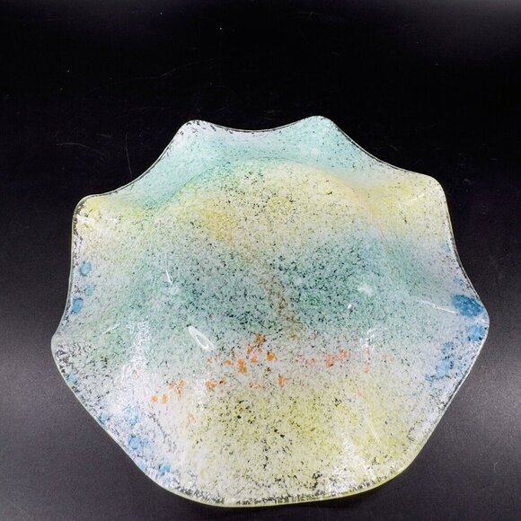 Hand Made Fused Art Glass Dish Plate Ruffled Edges Multicolor Glass Hand Crafted - Picture 15 of 16